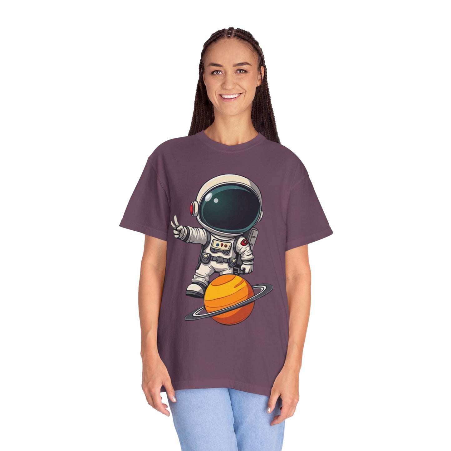 Astronaut on Saturn T-Shirt — Cute Space Explorer Graphic Tee