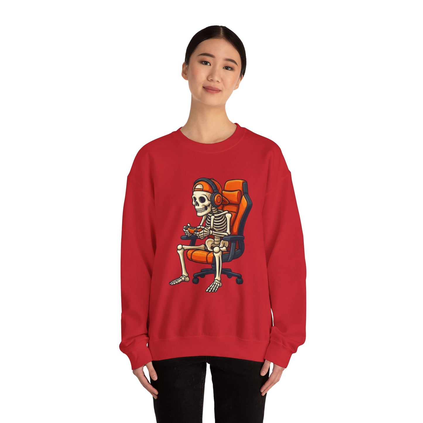 Gamer Skeleton Crewneck Sweatshirt – Retro Skull Gaming Chair Design