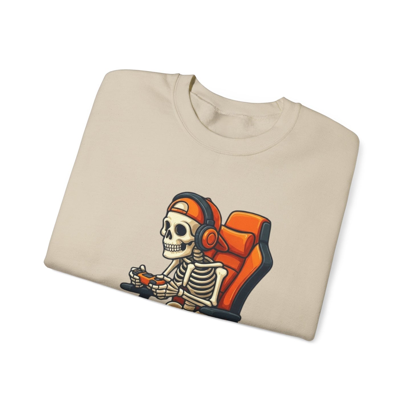 Gamer Skeleton Crewneck Sweatshirt – Retro Skull Gaming Chair Design