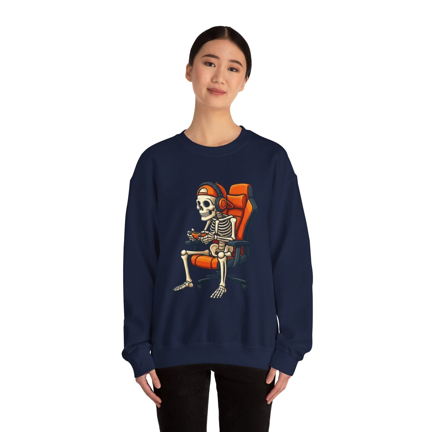 Gamer Skeleton Crewneck Sweatshirt – Retro Skull Gaming Chair Design
