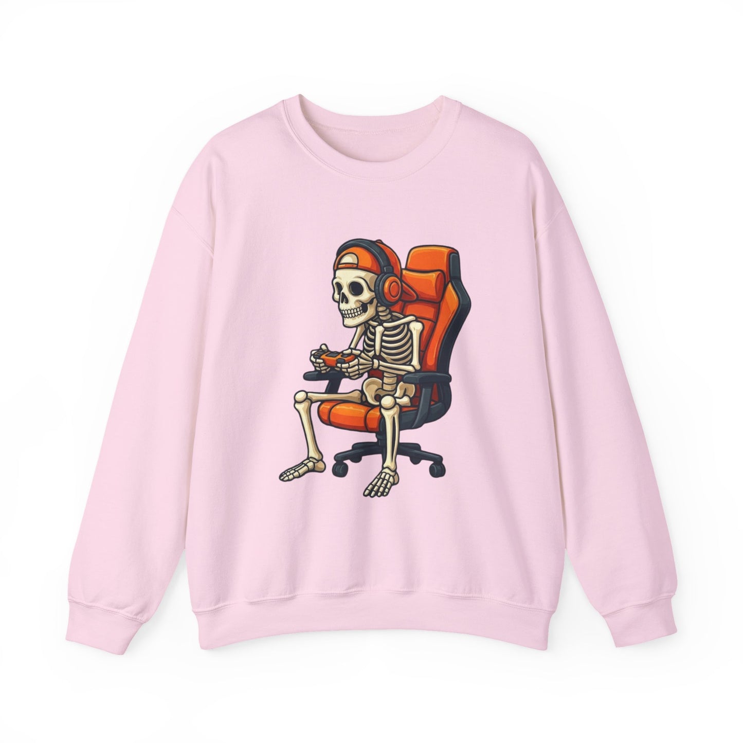 Gamer Skeleton Crewneck Sweatshirt – Retro Skull Gaming Chair Design