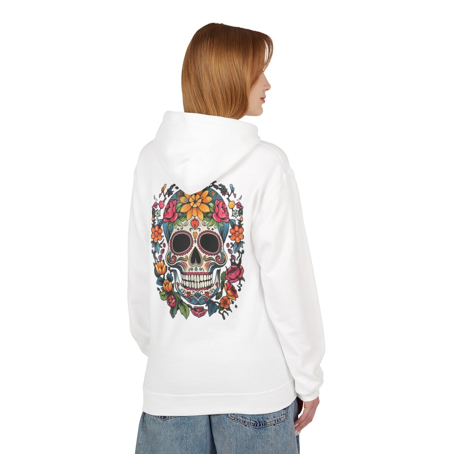Sugar Skull Floral Hoodie — Day of the Dead Mexican Skull Pullover