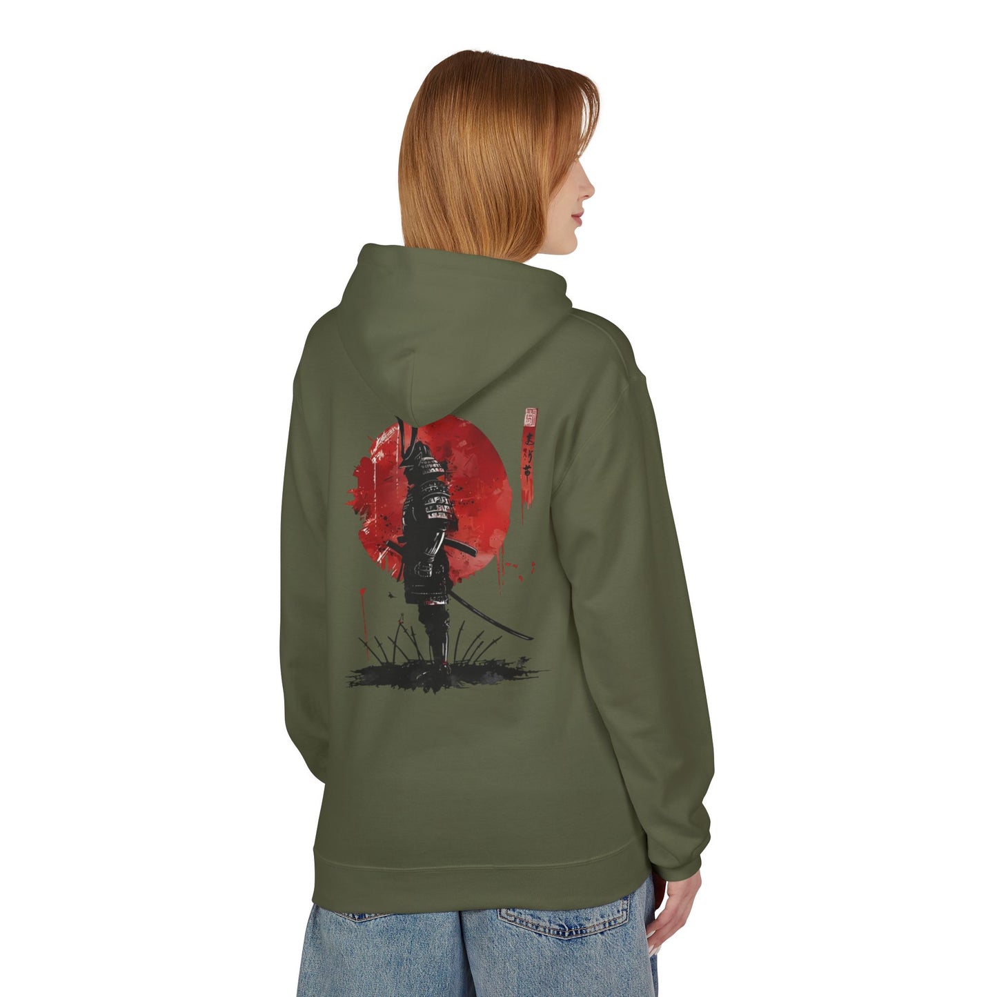 Samurai Silhouette Hoodie — Red Sun Japanese Warrior Graphic