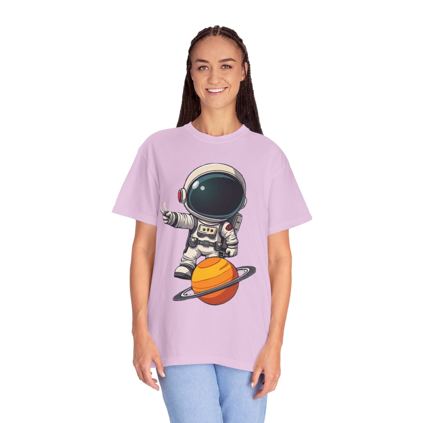 Astronaut on Saturn T-Shirt — Cute Space Explorer Graphic Tee