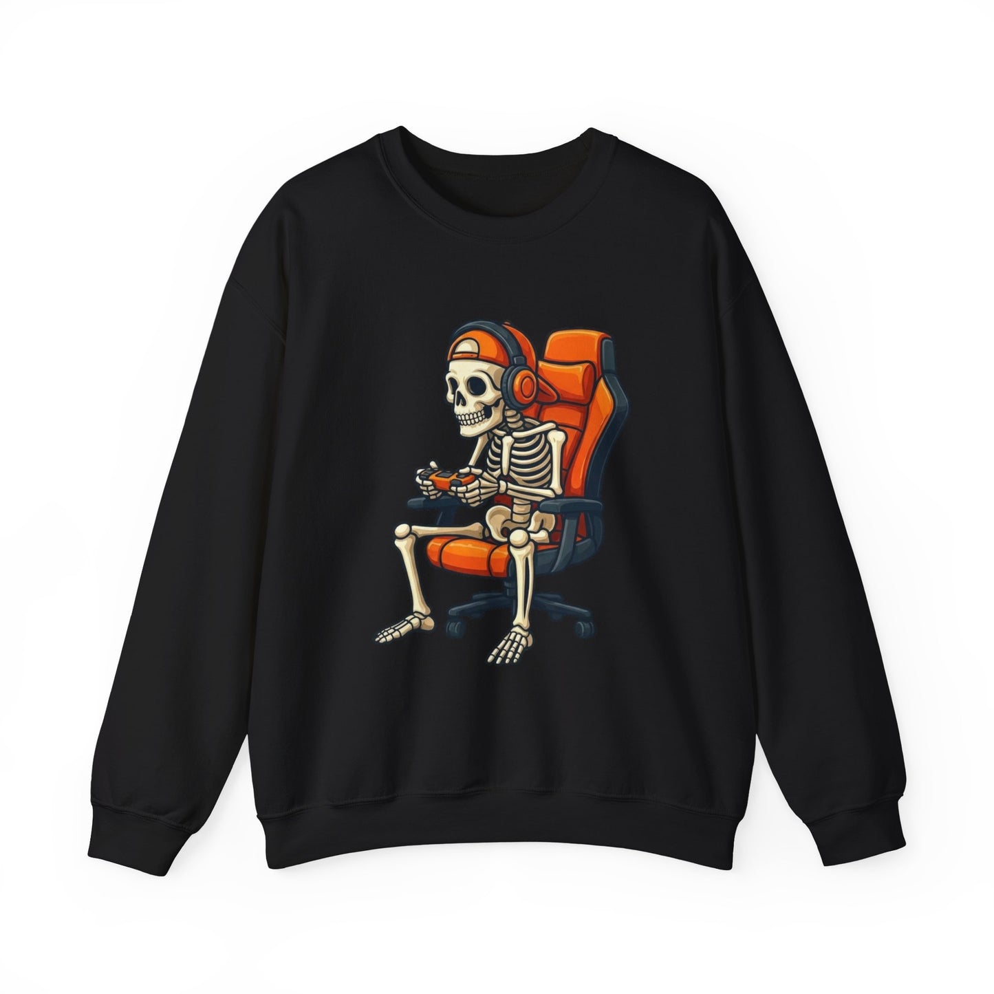 Gamer Skeleton Crewneck Sweatshirt – Retro Skull Gaming Chair Design