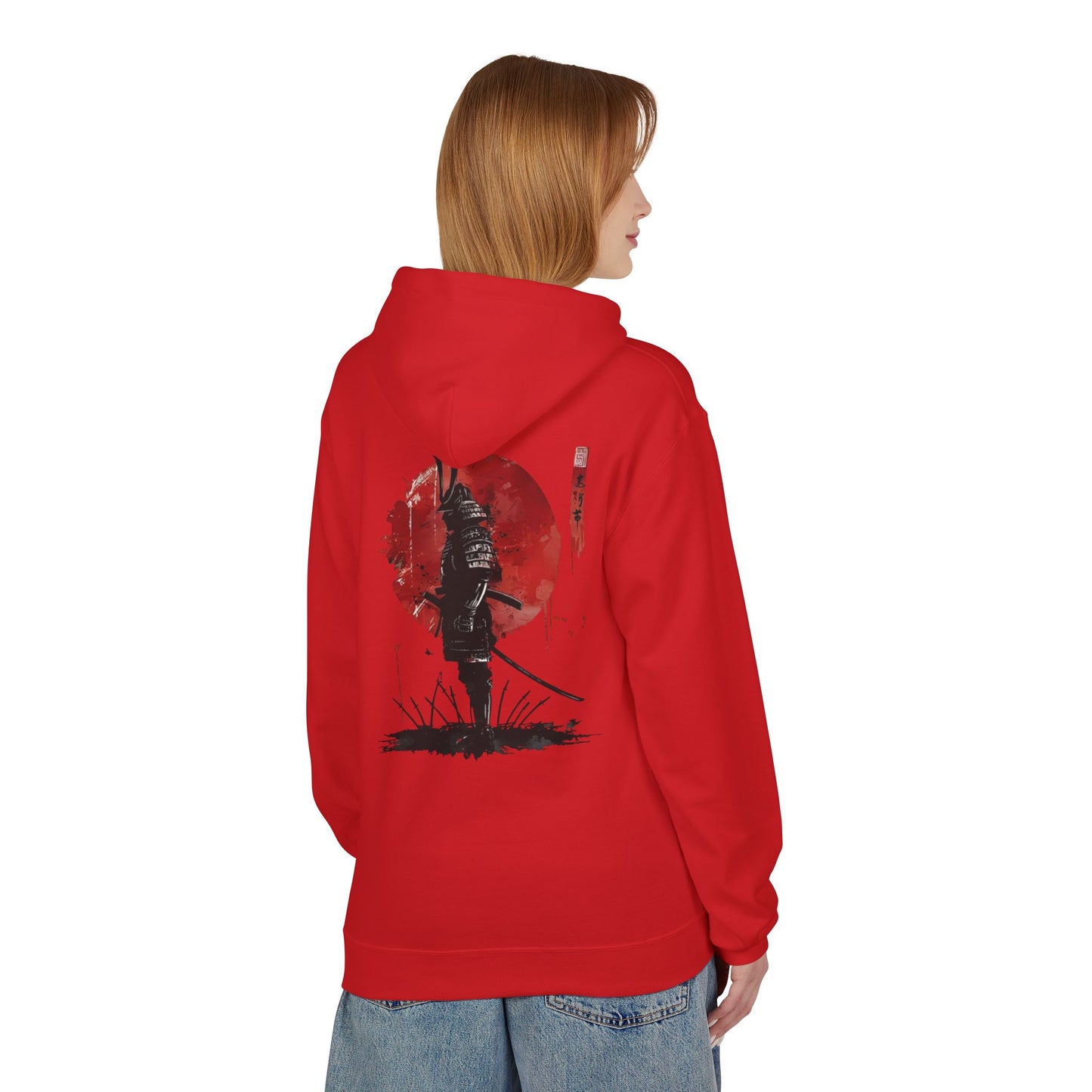 Samurai Silhouette Hoodie — Red Sun Japanese Warrior Graphic