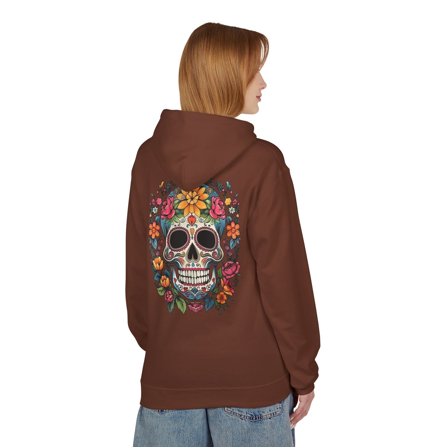 Sugar Skull Floral Hoodie — Day of the Dead Mexican Skull Pullover