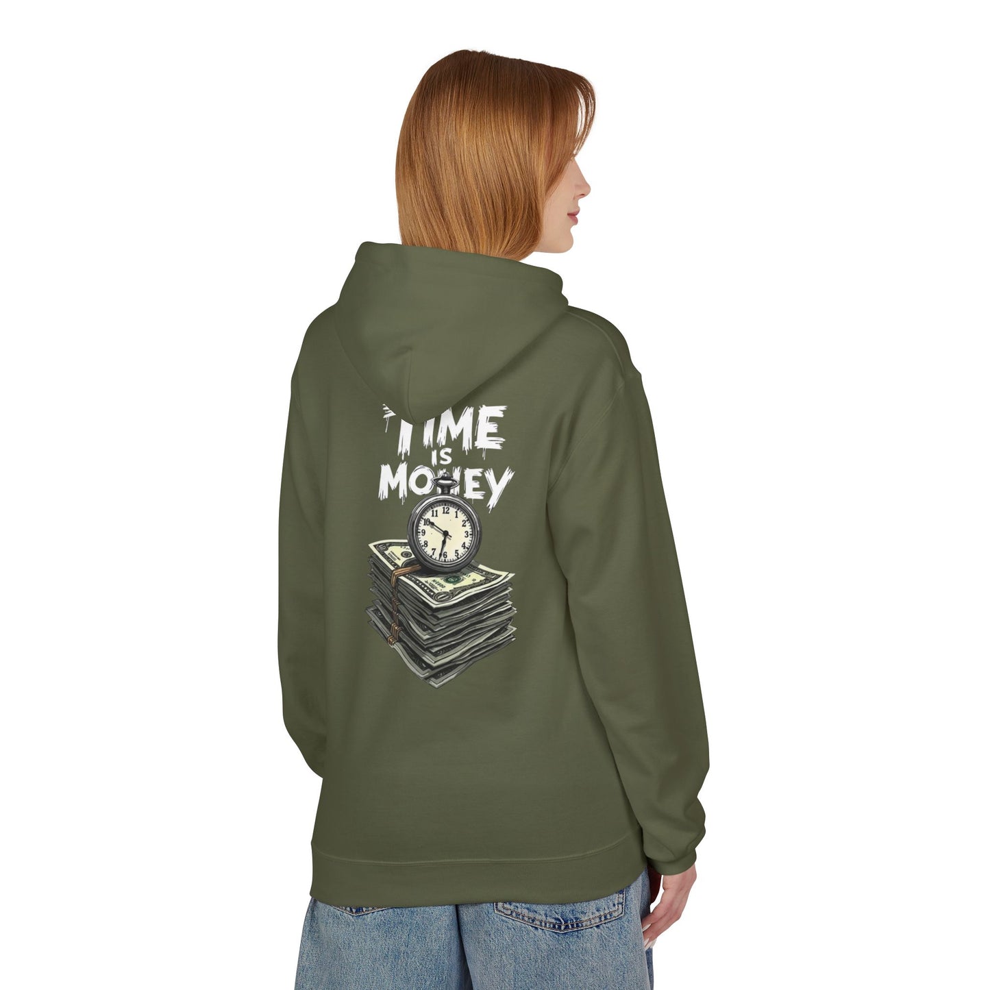 Time Is Money Hoodie — Retro Clock & Cash Graphic Pullover