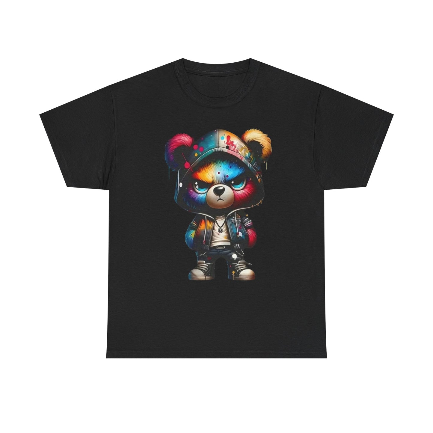Graffiti Bear Graphic Tee — Colorful Streetwear Teddy Hoodie Design