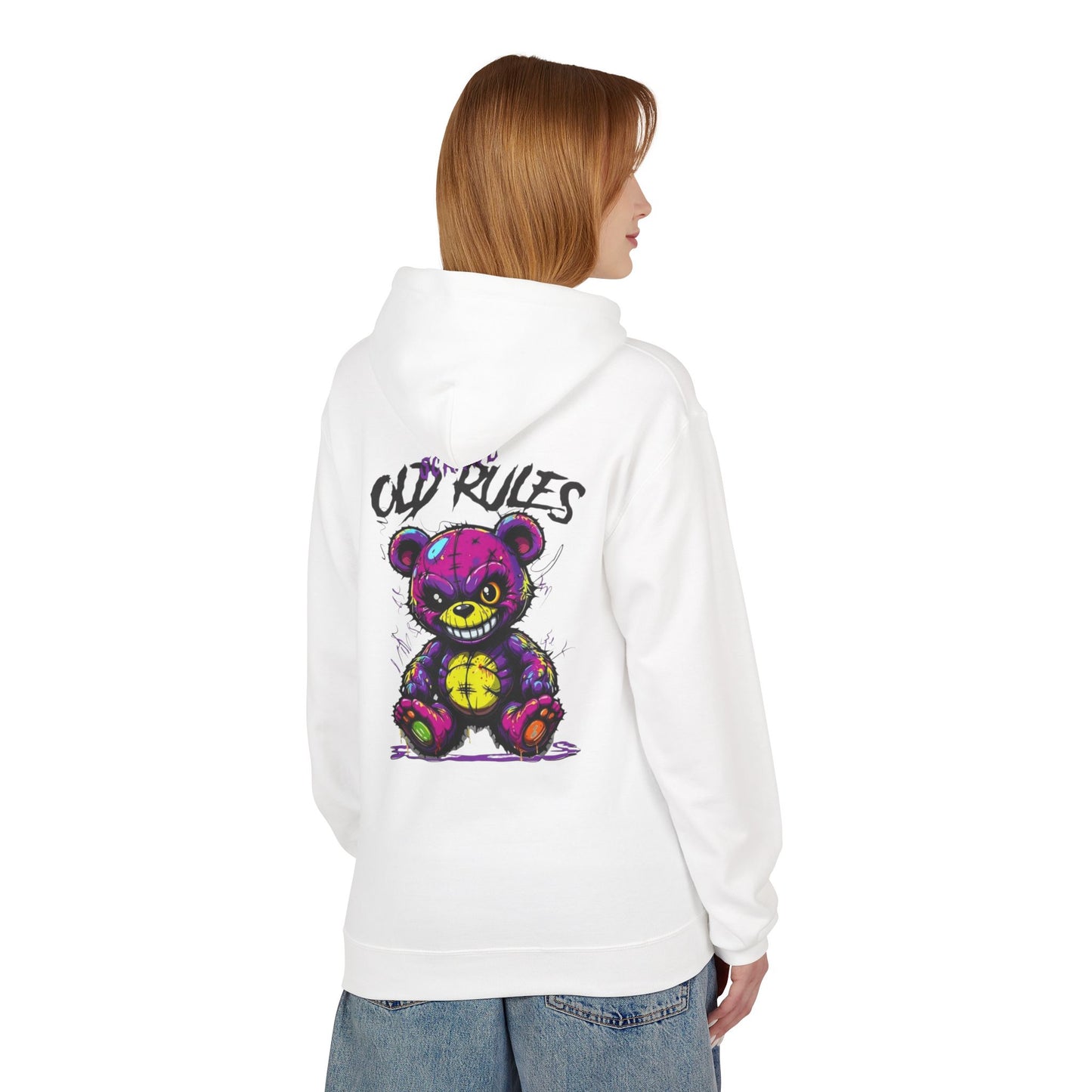 Bad Rules Teddy Hoodie — Edgy Grunge Purple Bear Graphic Hoodie