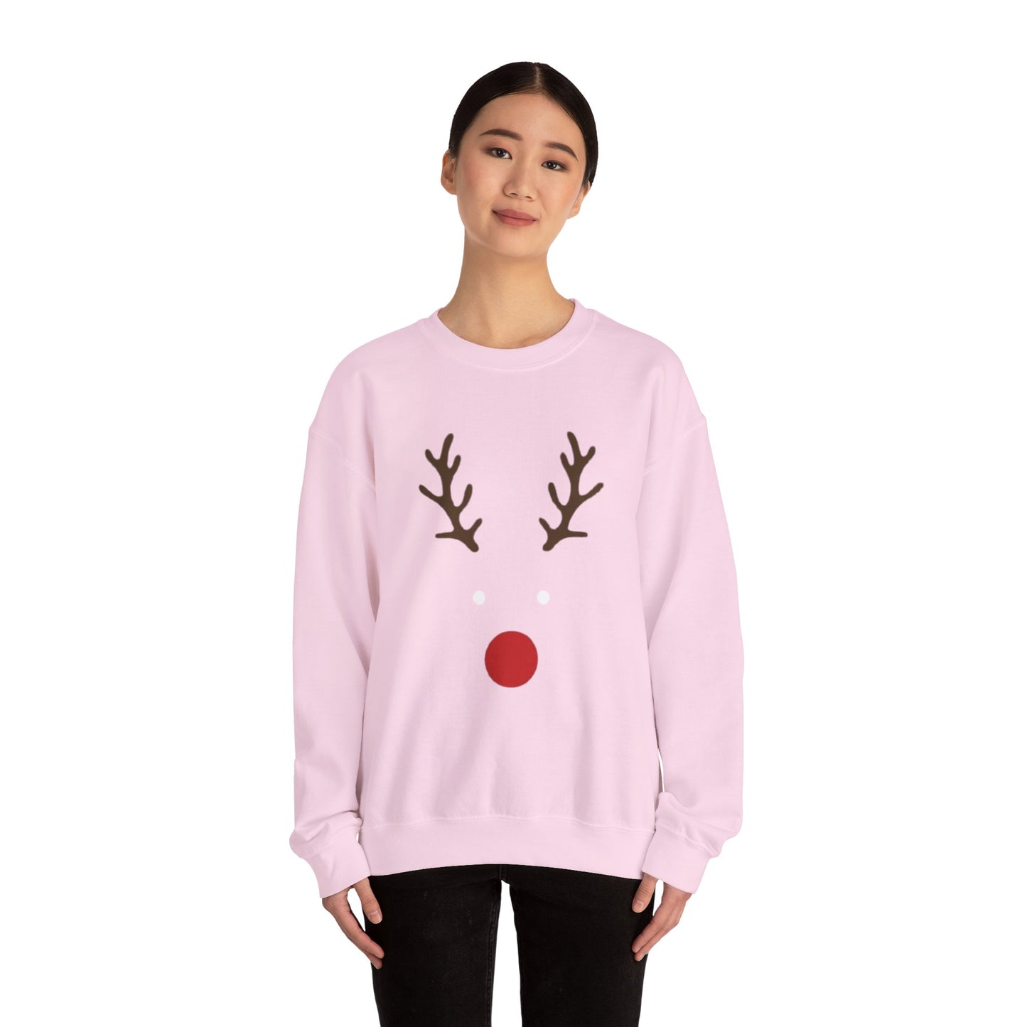 Reindeer Face Crewneck Sweatshirt – Minimal Christmas Holiday Sweater