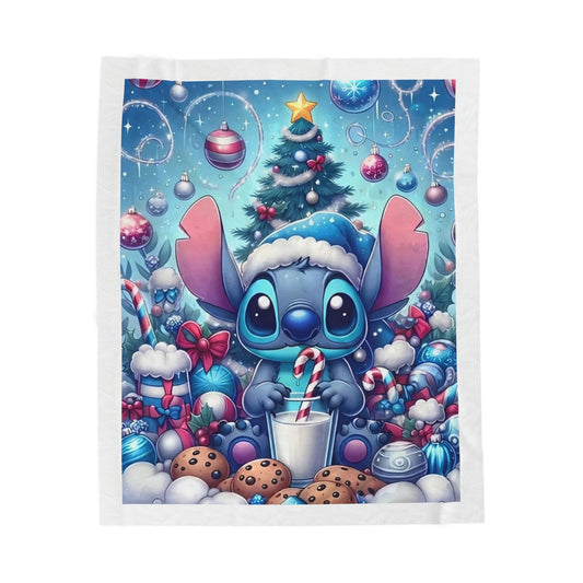 Stitch Christmas Velveteen Plush Blanket — Cute Holiday Tree & Cookies Design