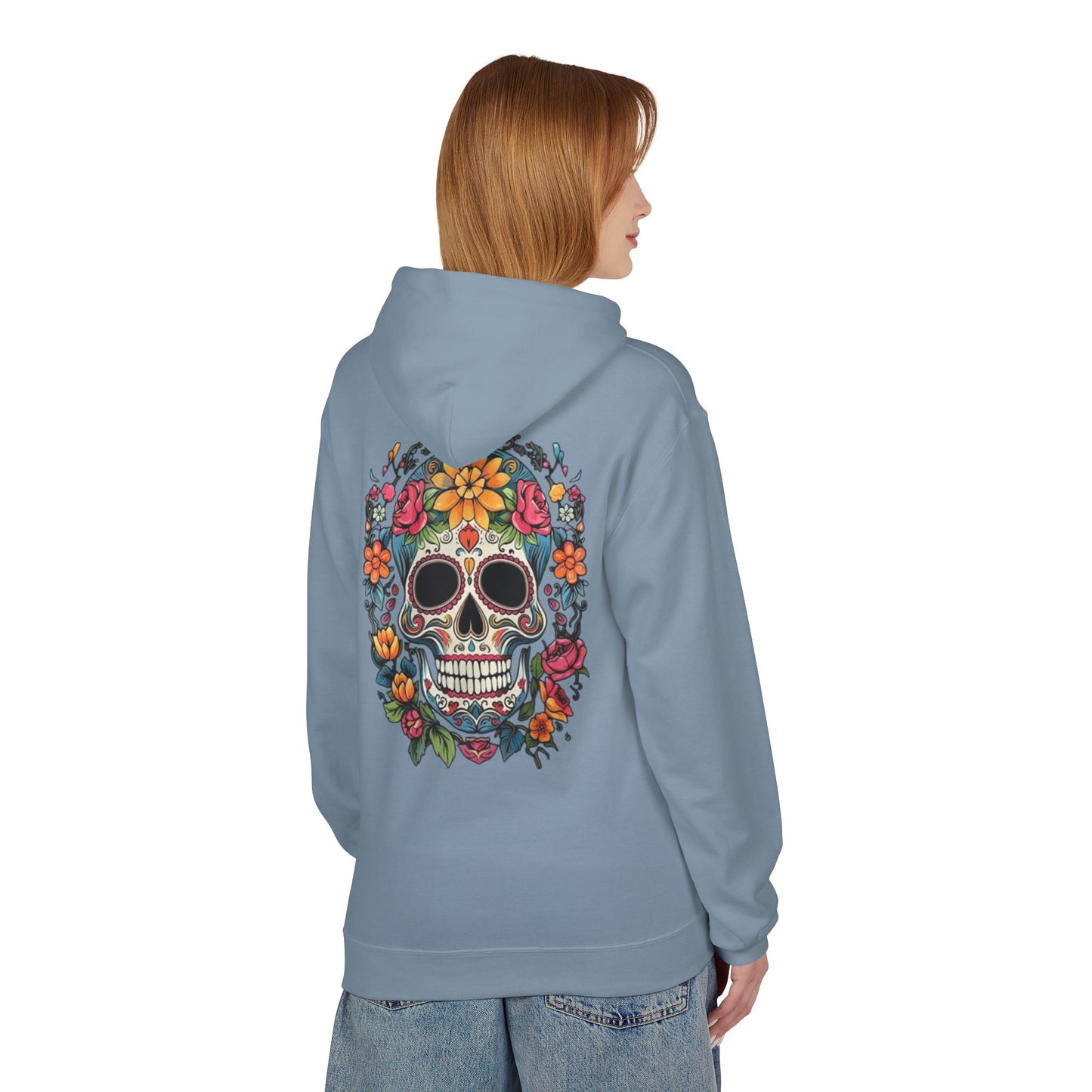 Sugar Skull Floral Hoodie — Day of the Dead Mexican Skull Pullover