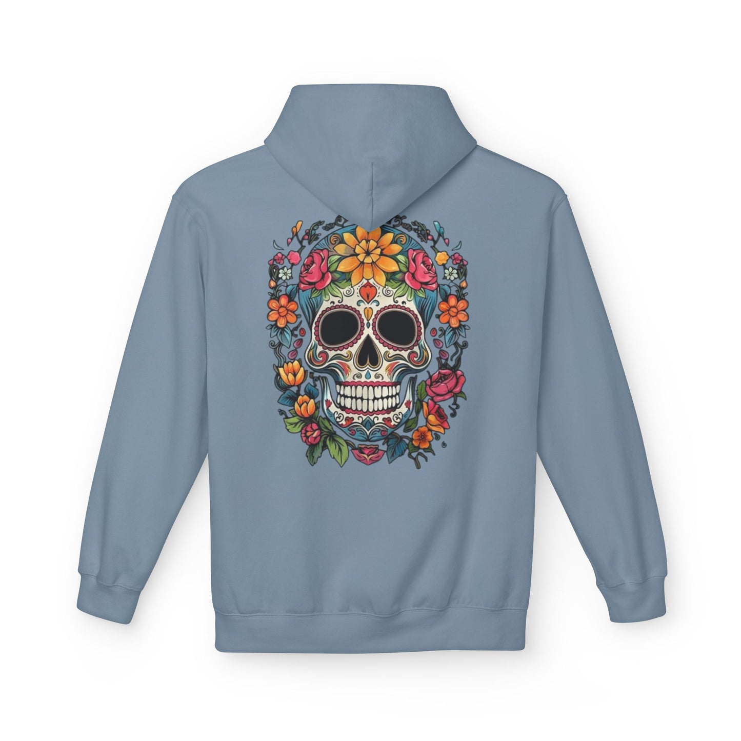 Sugar Skull Floral Hoodie — Day of the Dead Mexican Skull Pullover