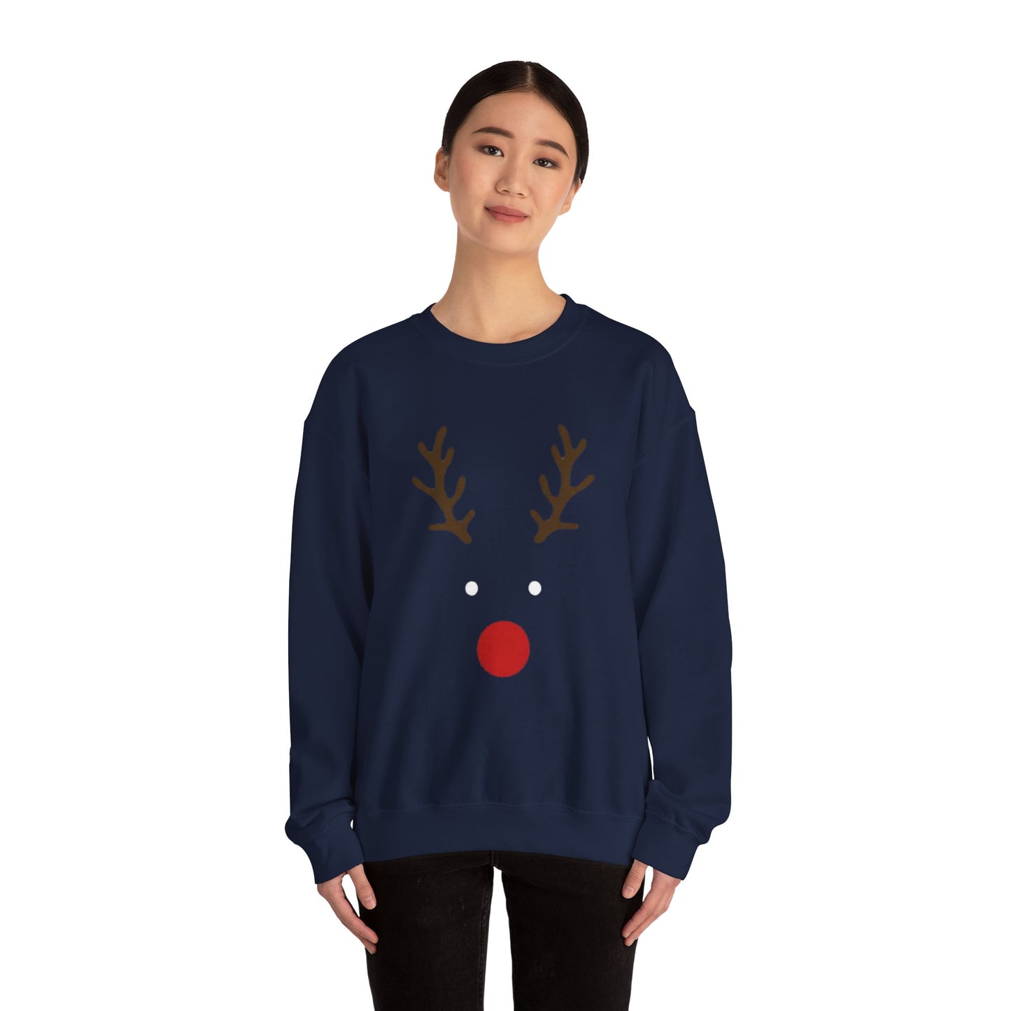 Reindeer Face Crewneck Sweatshirt – Minimal Christmas Holiday Sweater