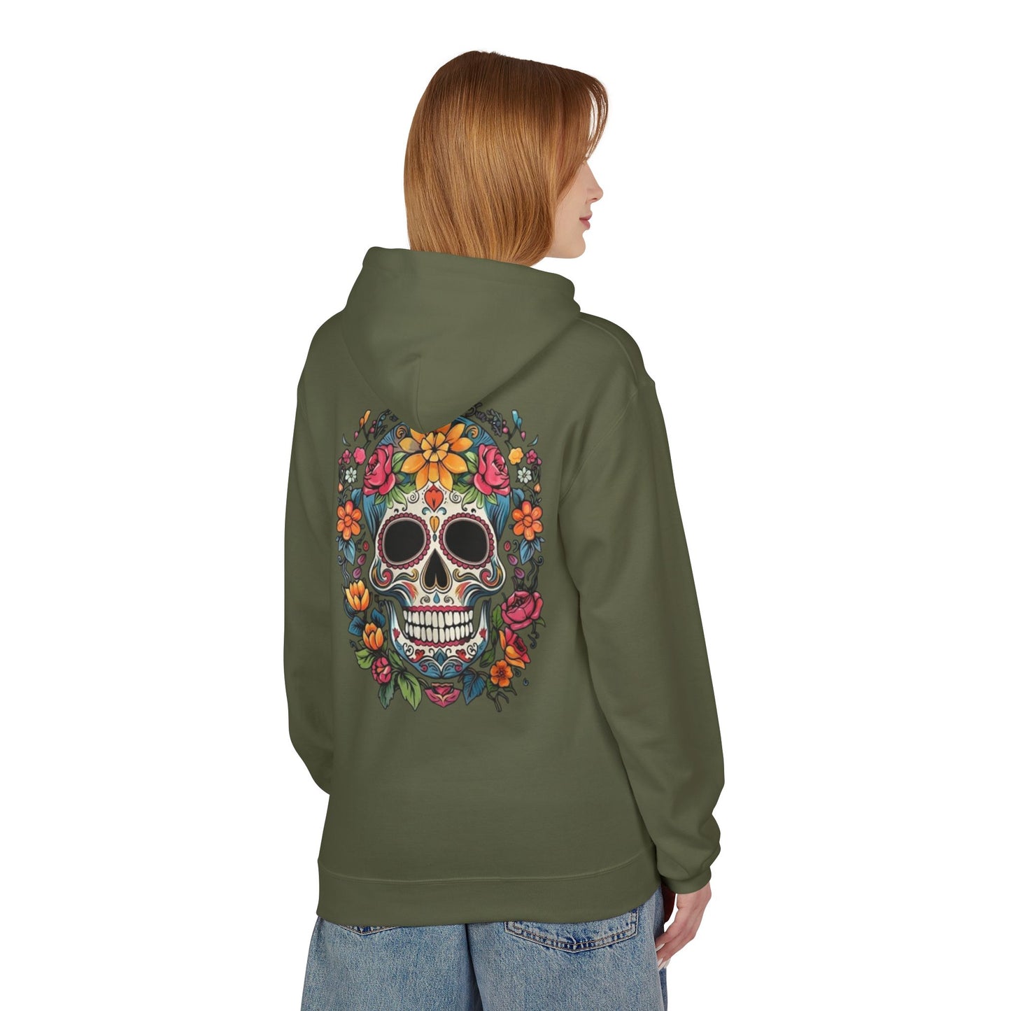 Sugar Skull Floral Hoodie — Day of the Dead Mexican Skull Pullover