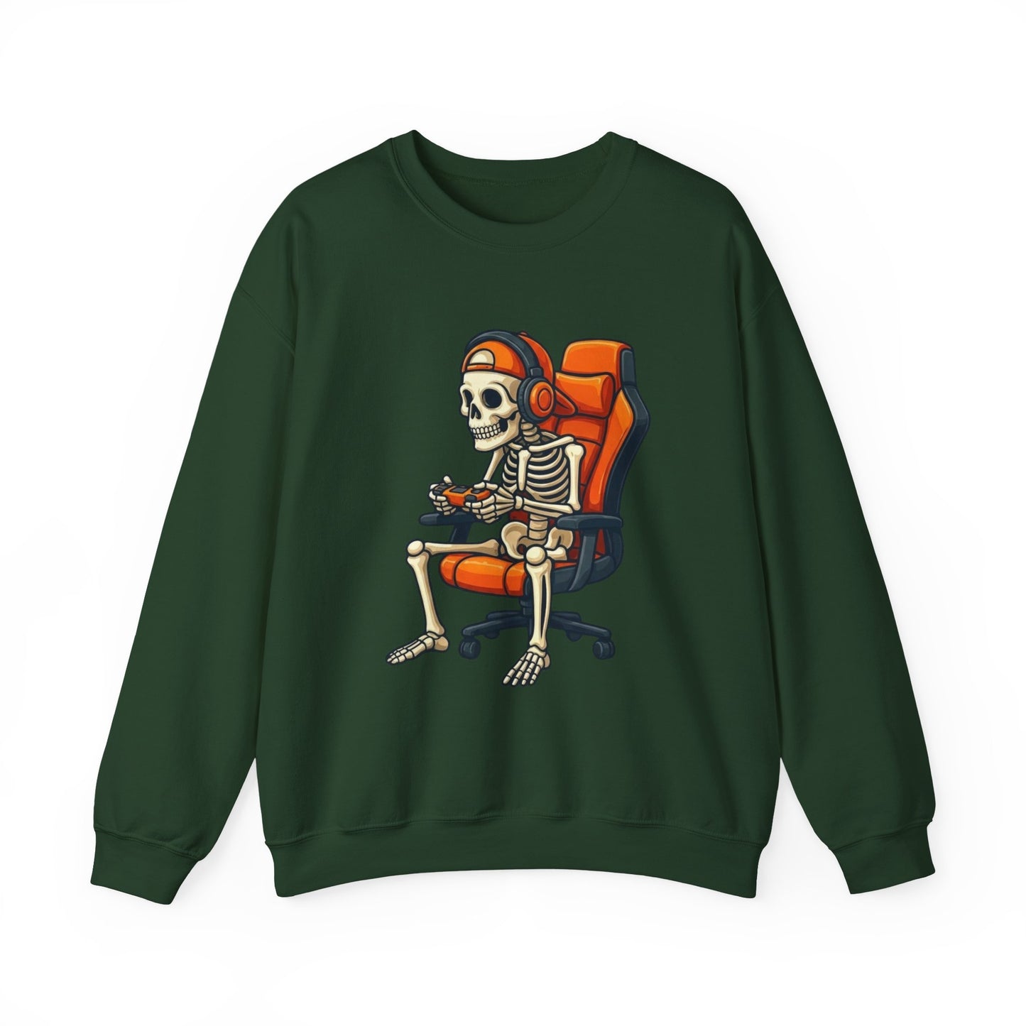 Gamer Skeleton Crewneck Sweatshirt – Retro Skull Gaming Chair Design