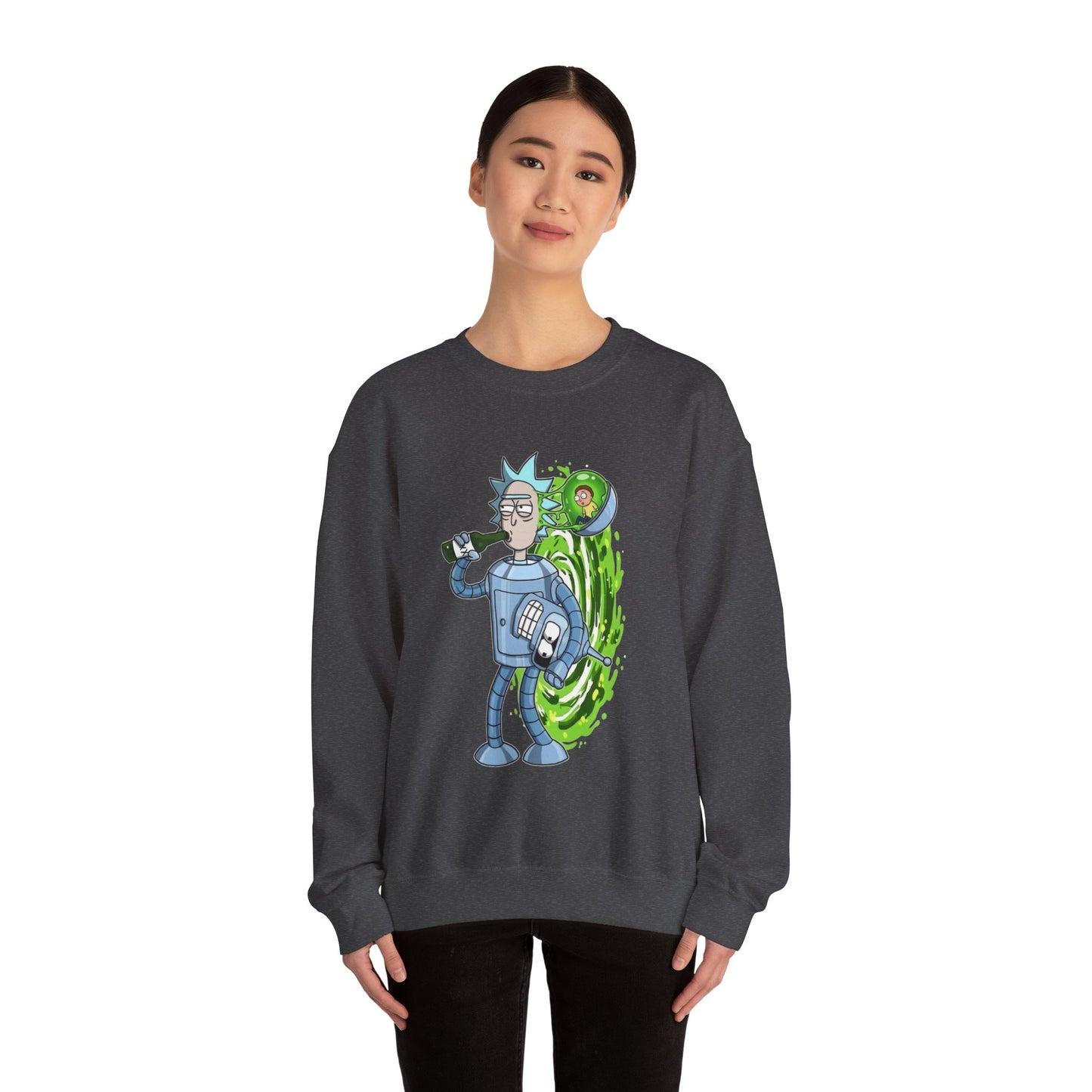 Crewneck Sweatshirt — Sci‑Fi Portal Rick Drinking Design