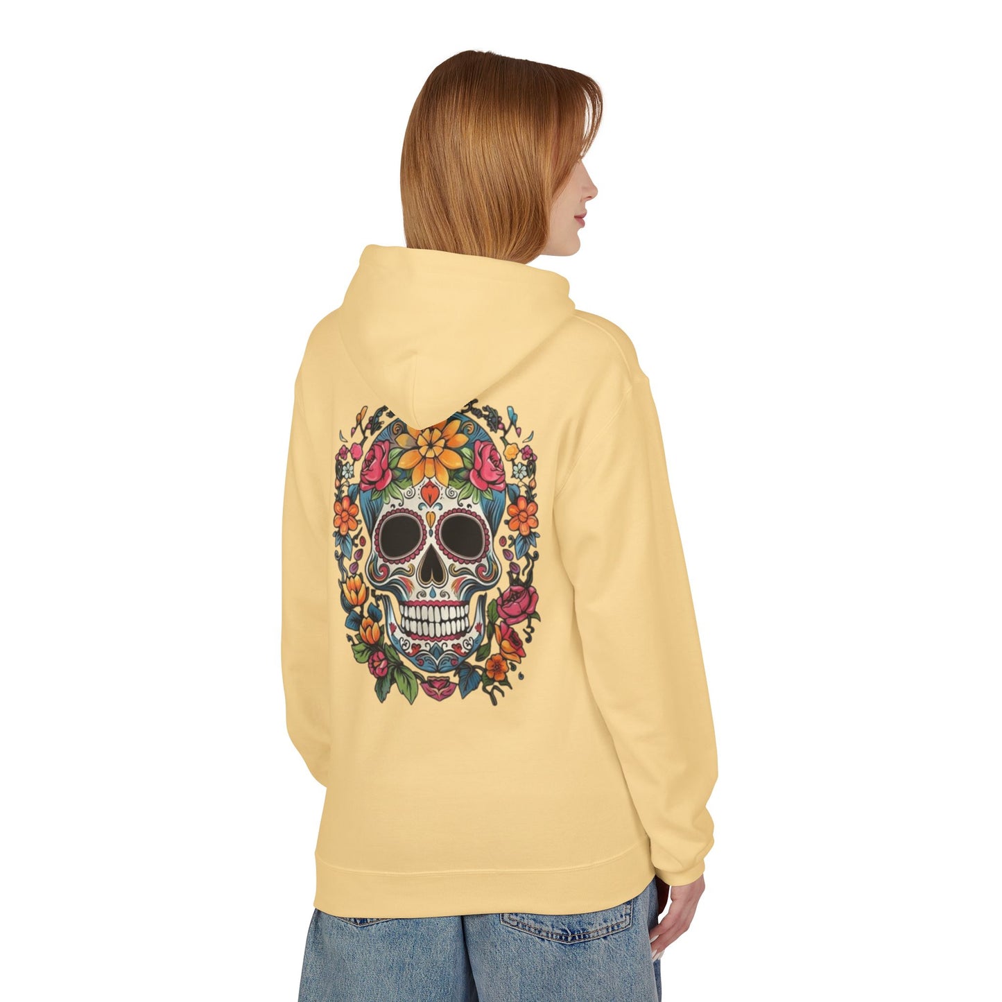 Sugar Skull Floral Hoodie — Day of the Dead Mexican Skull Pullover