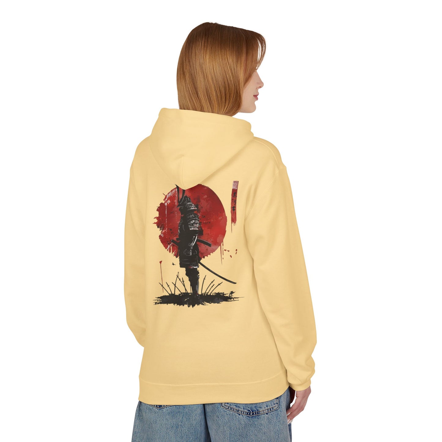 Samurai Silhouette Hoodie — Red Sun Japanese Warrior Graphic