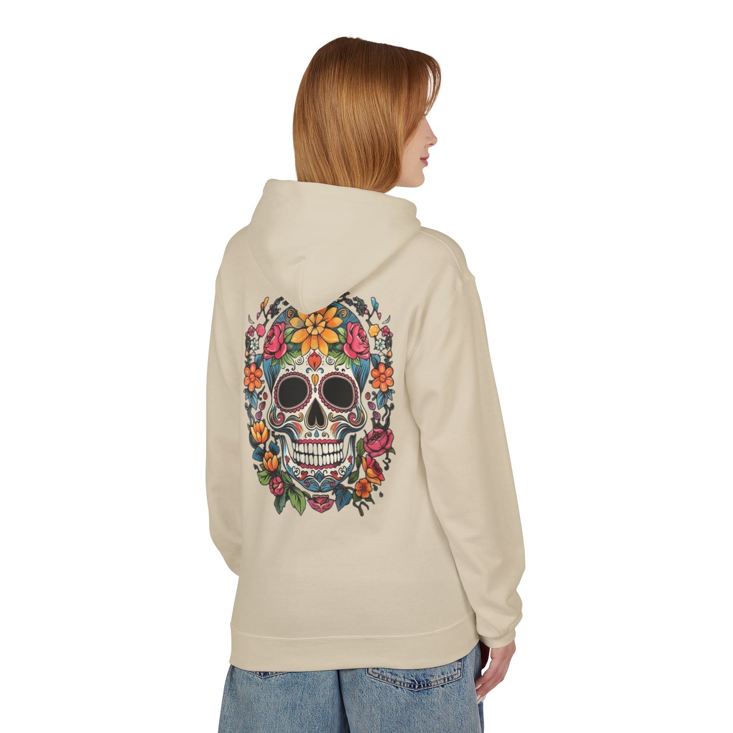 Sugar Skull Floral Hoodie — Day of the Dead Mexican Skull Pullover