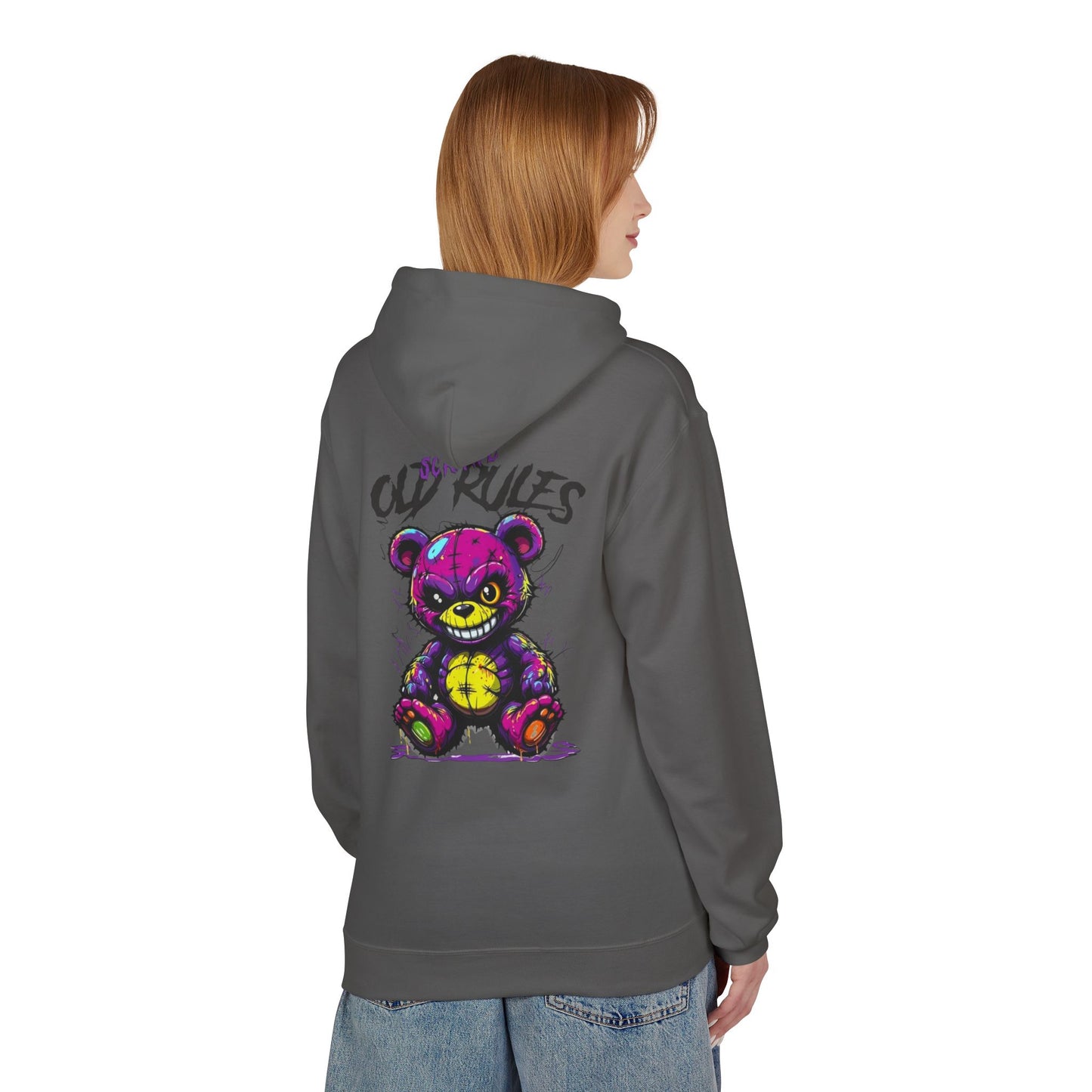 Bad Rules Teddy Hoodie — Edgy Grunge Purple Bear Graphic Hoodie