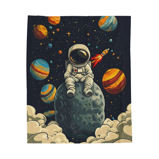 Astronaut Space Velveteen Plush Blanket — Cozy Planetary Adventure Throw