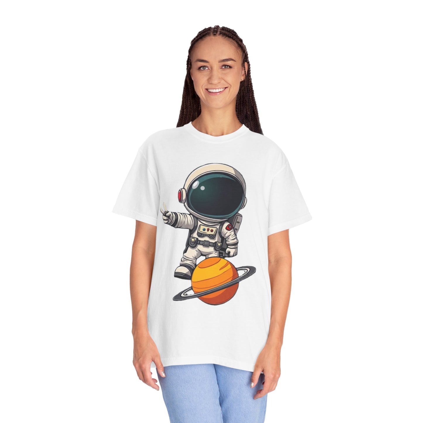 Astronaut on Saturn T-Shirt — Cute Space Explorer Graphic Tee