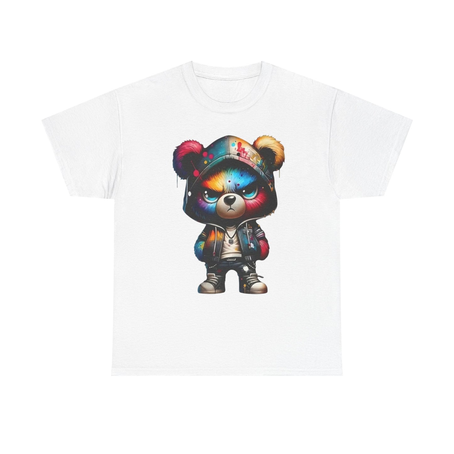 Graffiti Bear Graphic Tee — Colorful Streetwear Teddy Hoodie Design
