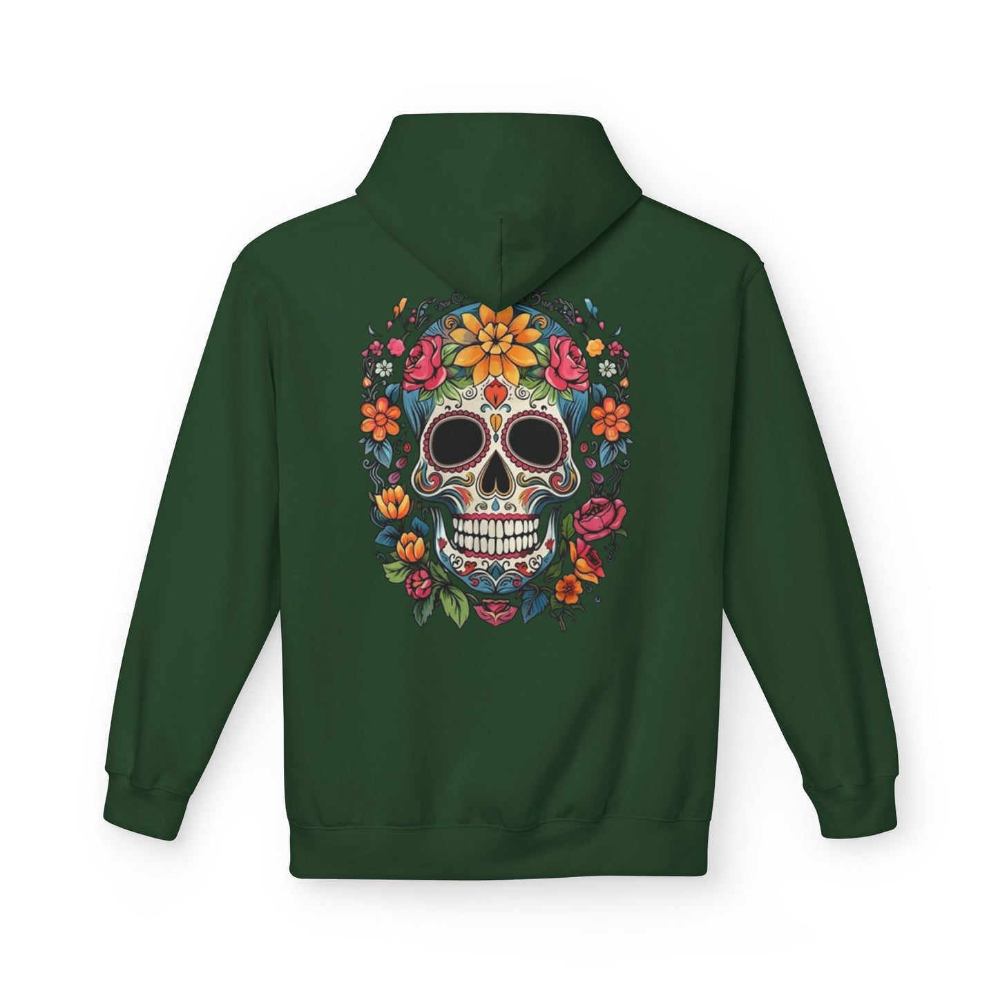 Sugar Skull Floral Hoodie — Day of the Dead Mexican Skull Pullover