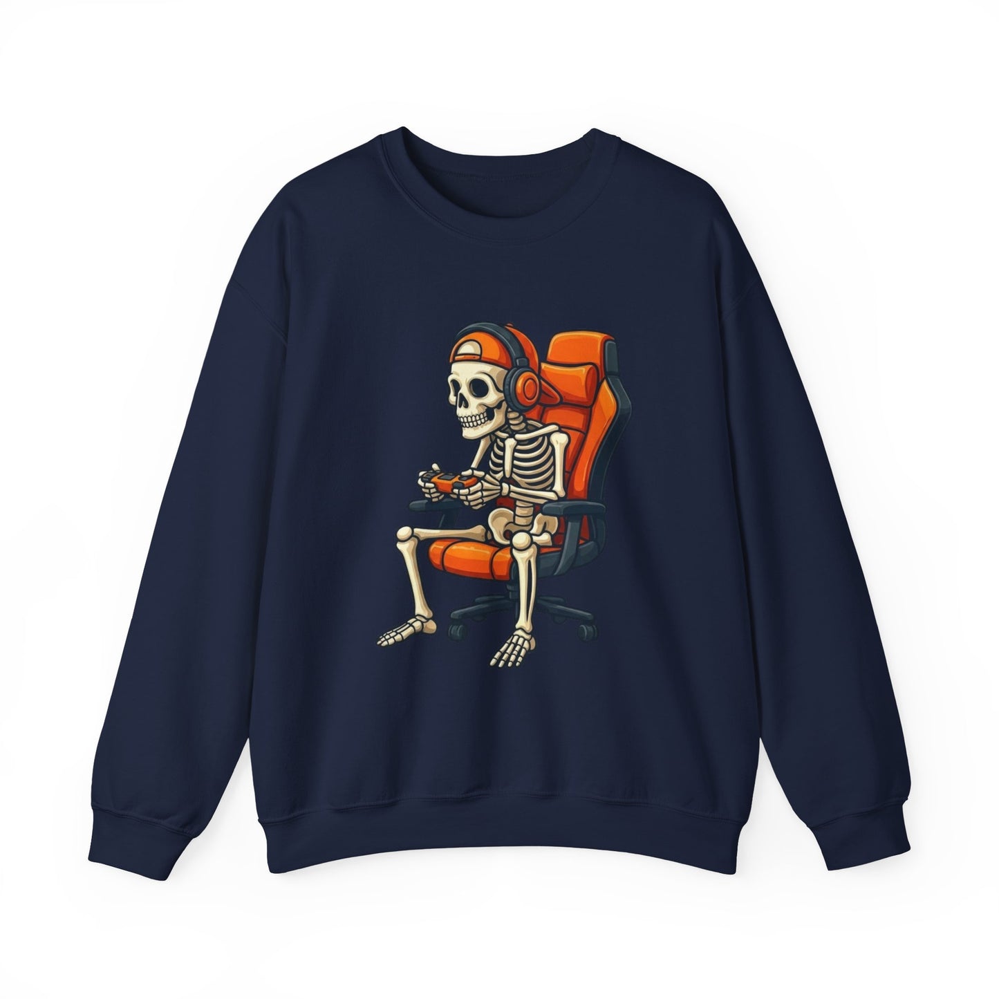 Gamer Skeleton Crewneck Sweatshirt – Retro Skull Gaming Chair Design