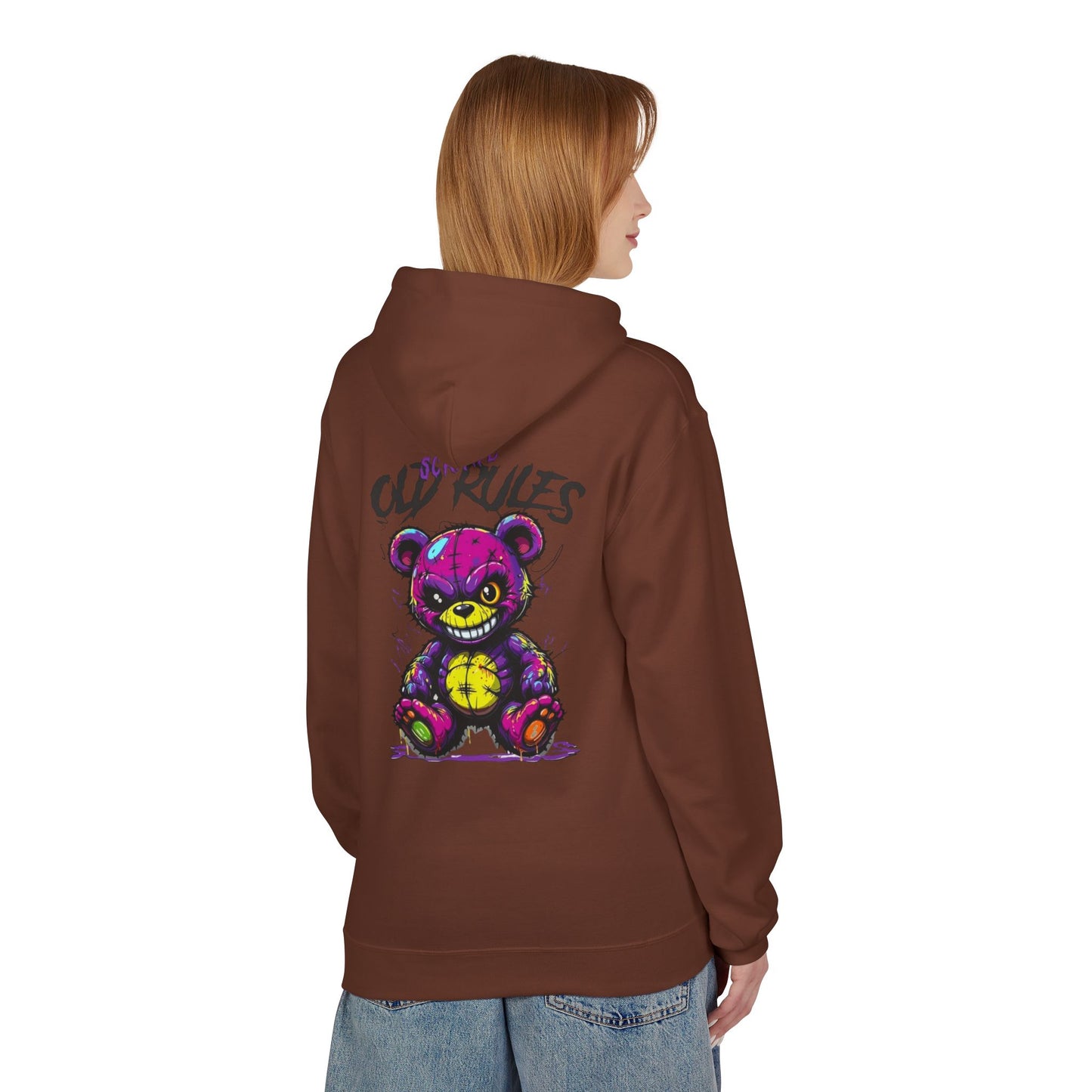 Bad Rules Teddy Hoodie — Edgy Grunge Purple Bear Graphic Hoodie