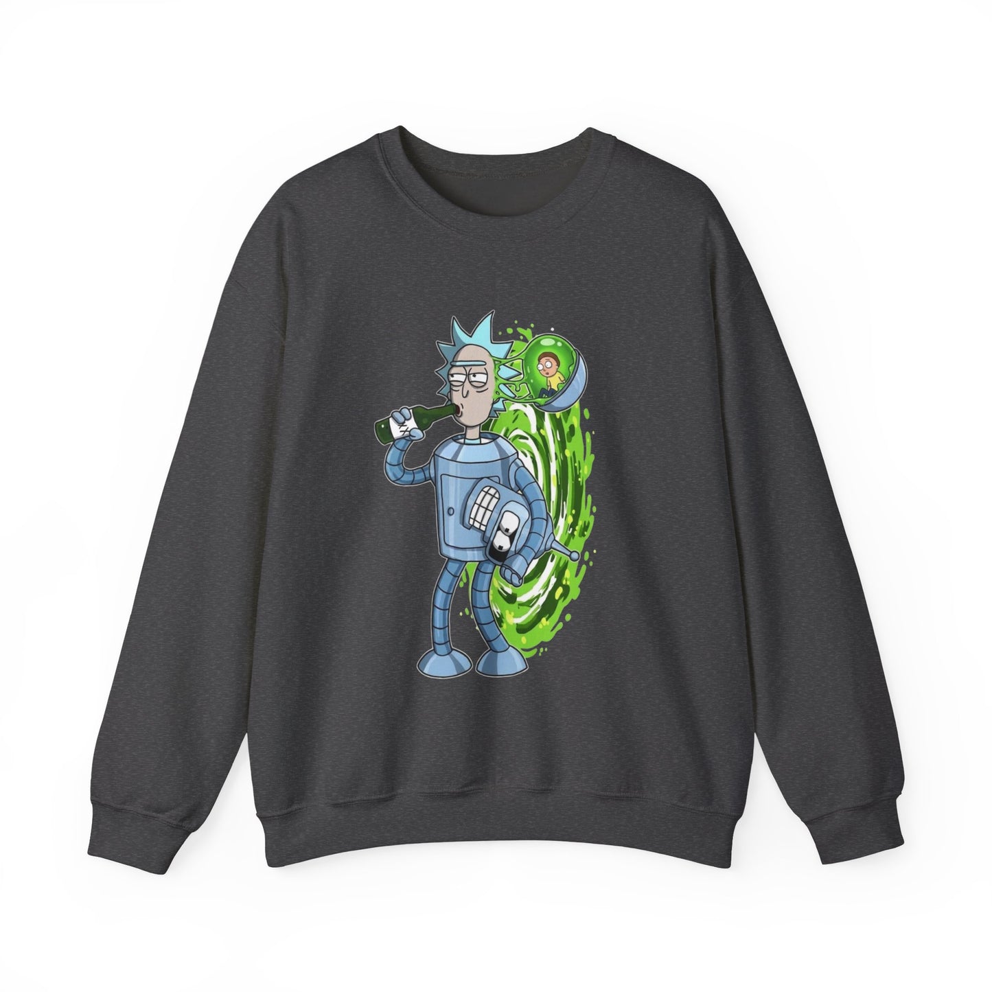 Crewneck Sweatshirt — Sci‑Fi Portal Rick Drinking Design