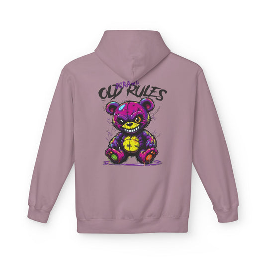 Bad Rules Teddy Hoodie — Edgy Grunge Purple Bear Graphic Hoodie