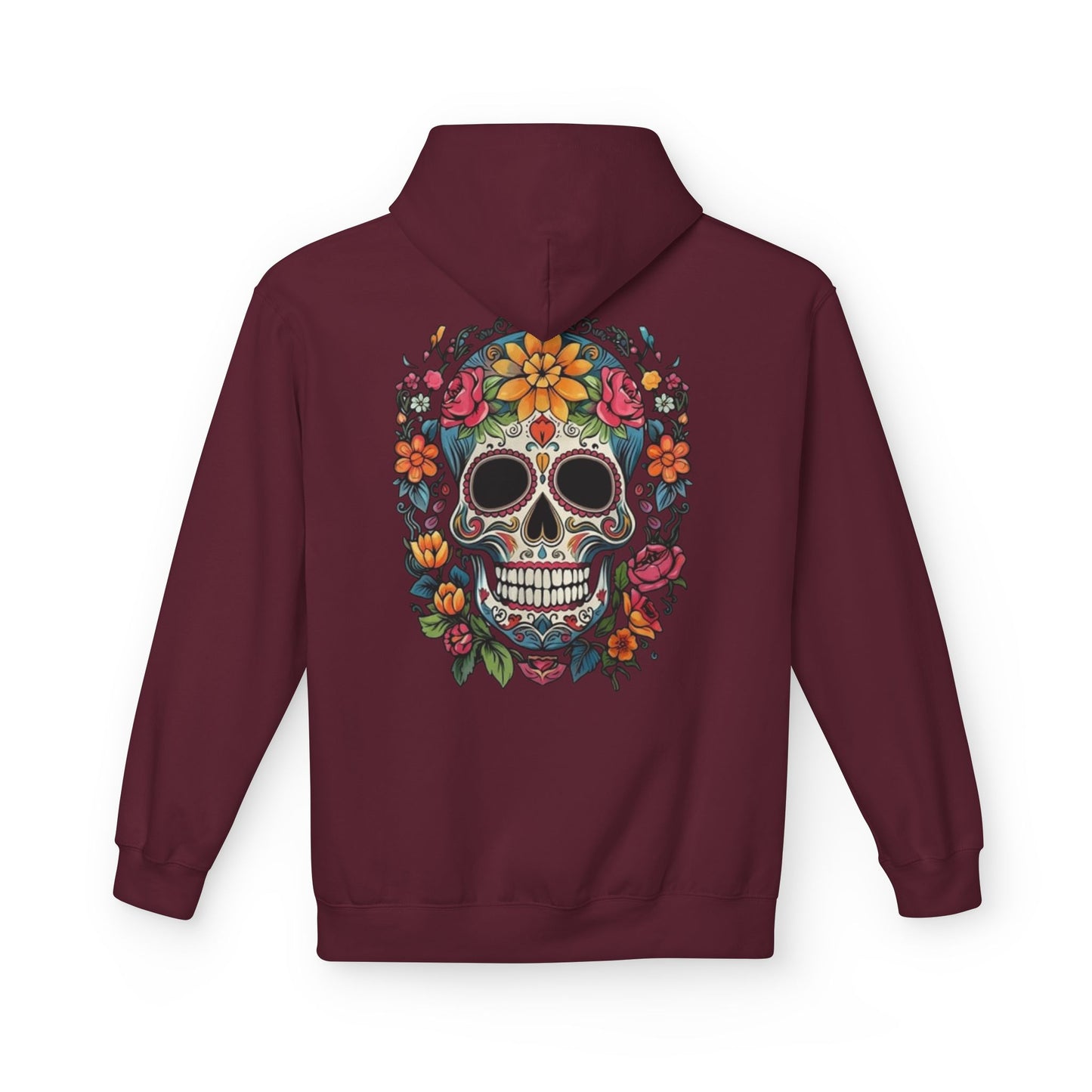 Sugar Skull Floral Hoodie — Day of the Dead Mexican Skull Pullover