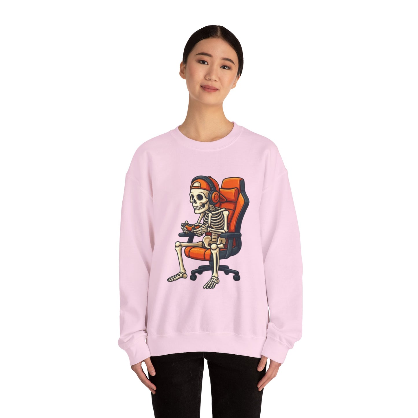 Gamer Skeleton Crewneck Sweatshirt – Retro Skull Gaming Chair Design