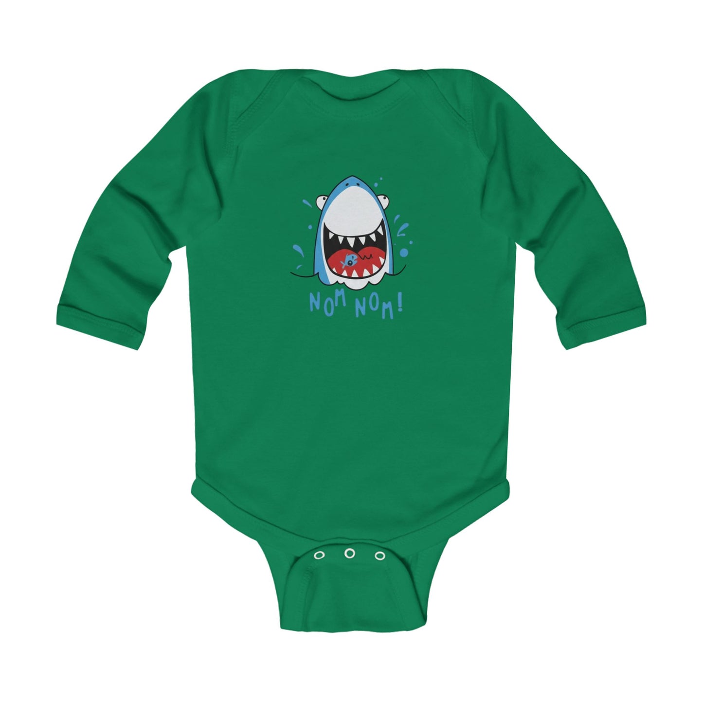 Infant Bodysuit — Cute Shark 'Nom Nom!' Long Sleeve Baby Onesie