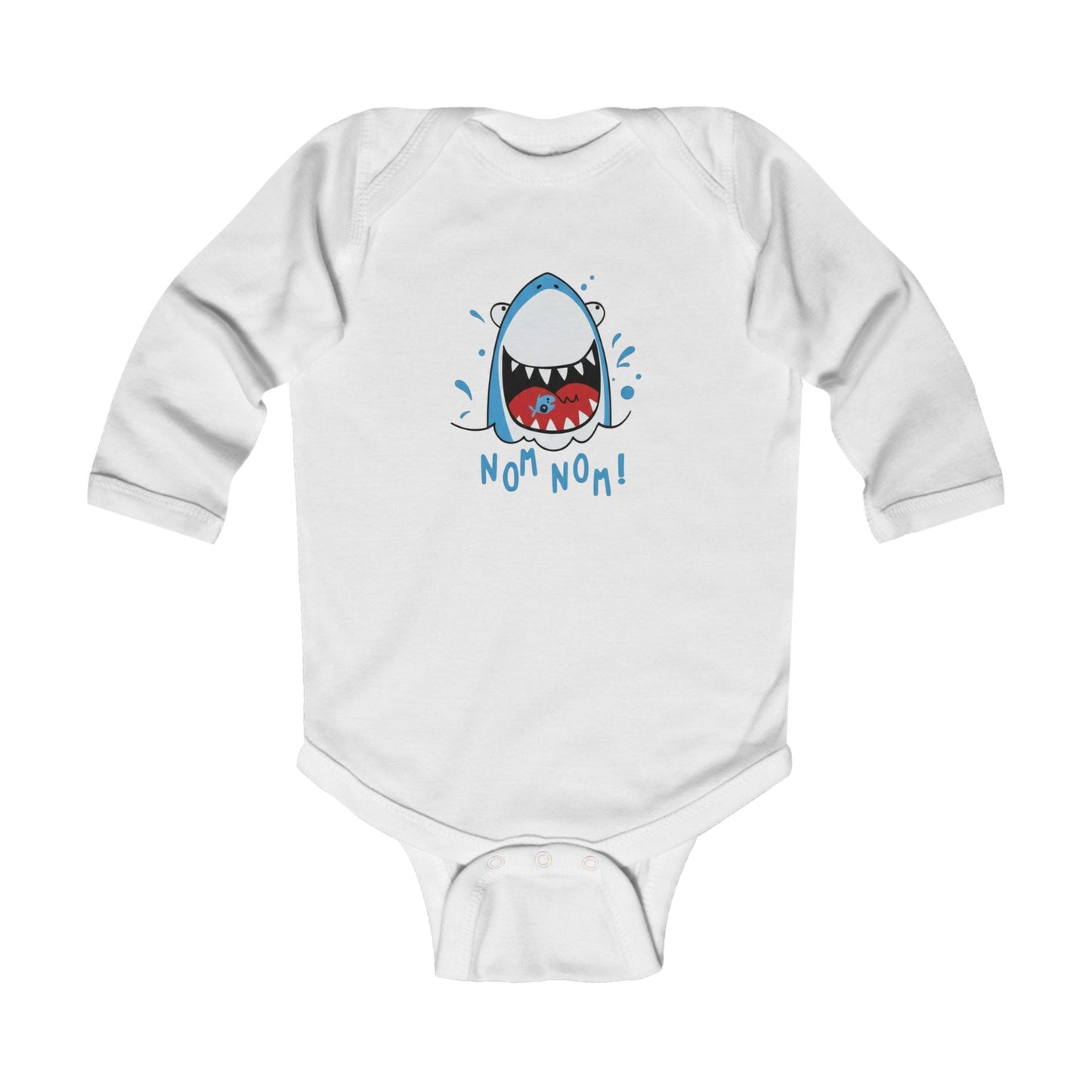 Infant Bodysuit — Cute Shark 'Nom Nom!' Long Sleeve Baby Onesie