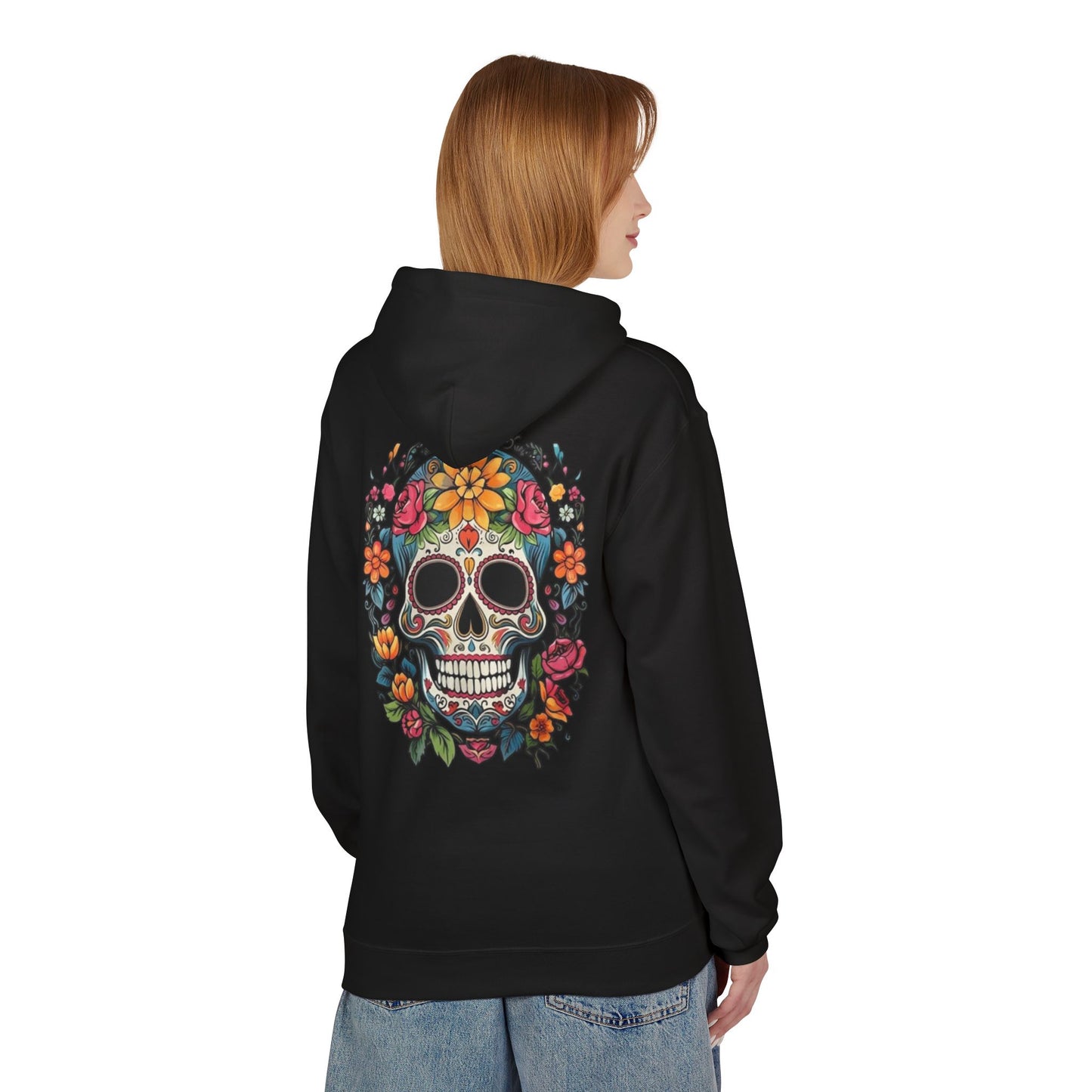 Sugar Skull Floral Hoodie — Day of the Dead Mexican Skull Pullover
