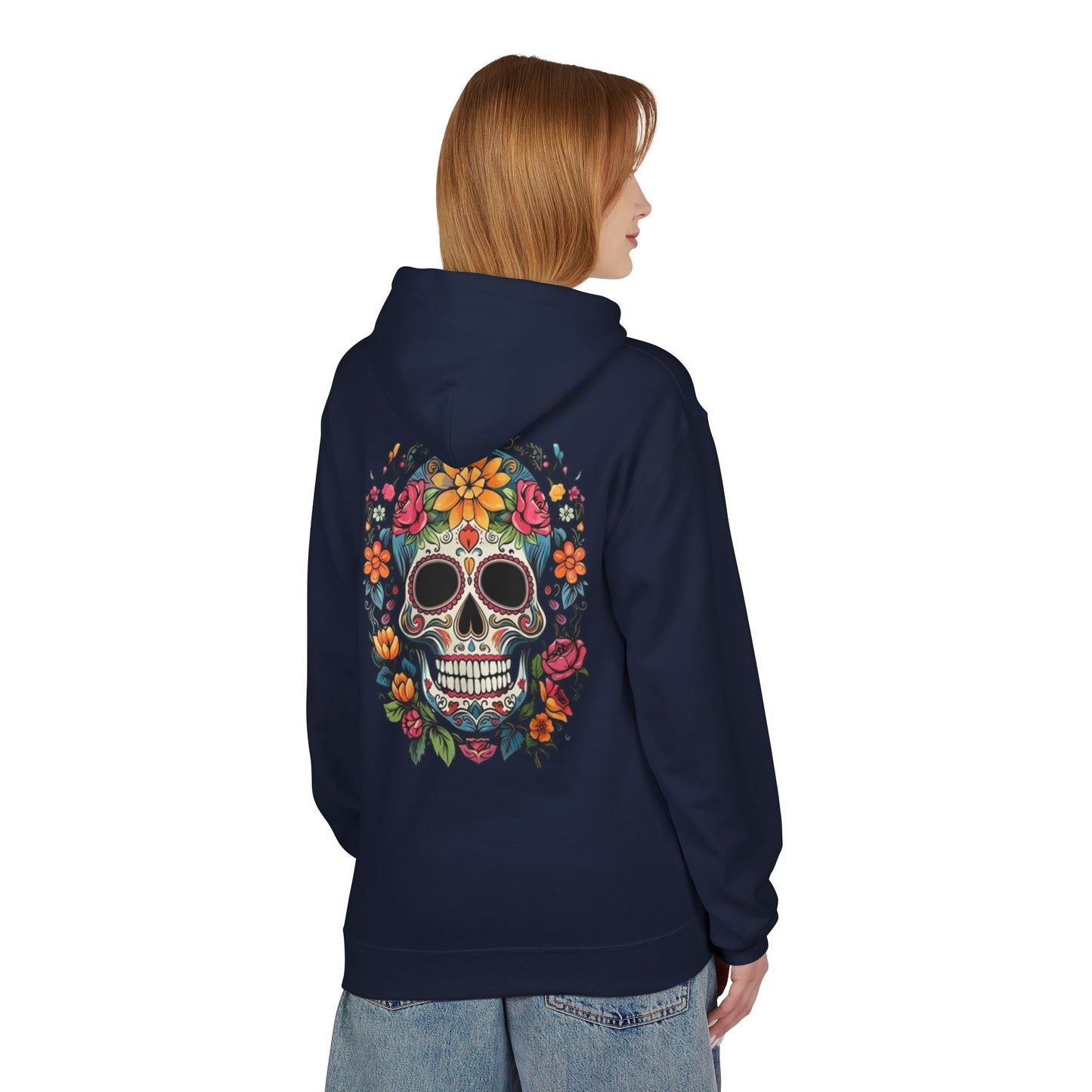 Sugar Skull Floral Hoodie — Day of the Dead Mexican Skull Pullover