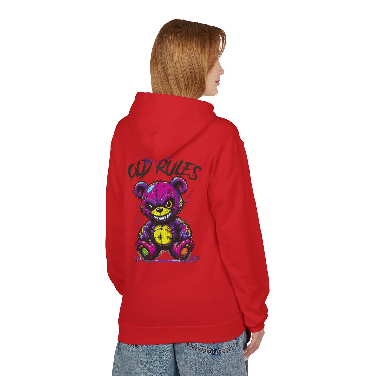 Bad Rules Teddy Hoodie — Edgy Grunge Purple Bear Graphic Hoodie