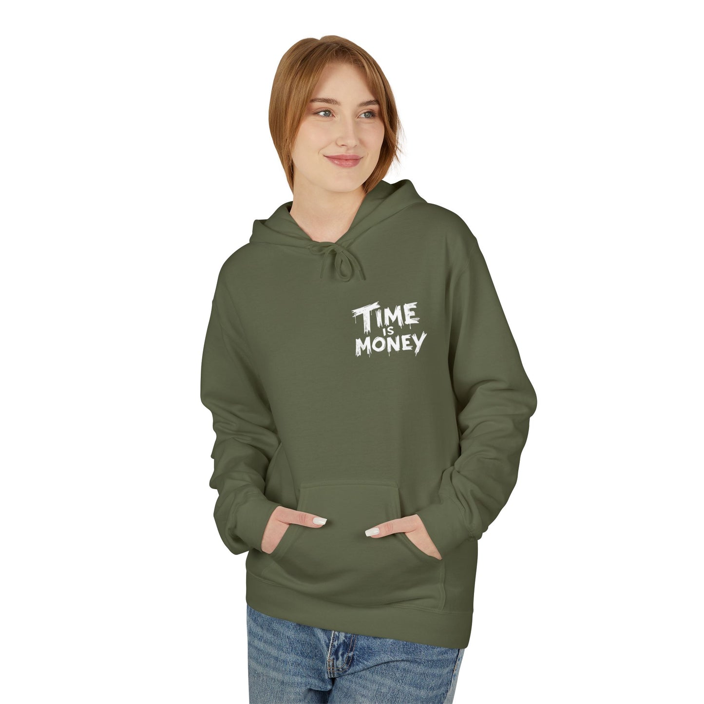 Time Is Money Hoodie — Retro Clock & Cash Graphic Pullover