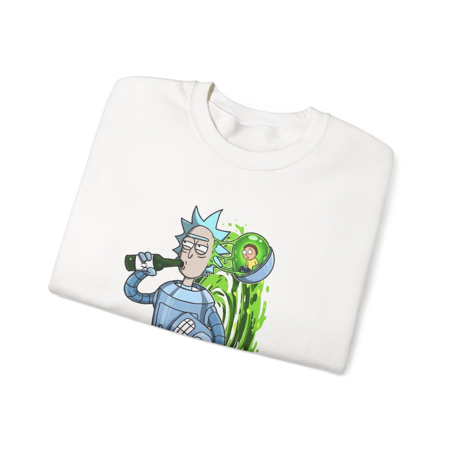 Crewneck Sweatshirt — Sci‑Fi Portal Rick Drinking Design