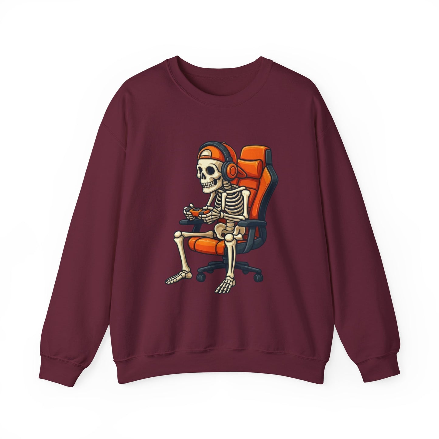 Gamer Skeleton Crewneck Sweatshirt – Retro Skull Gaming Chair Design