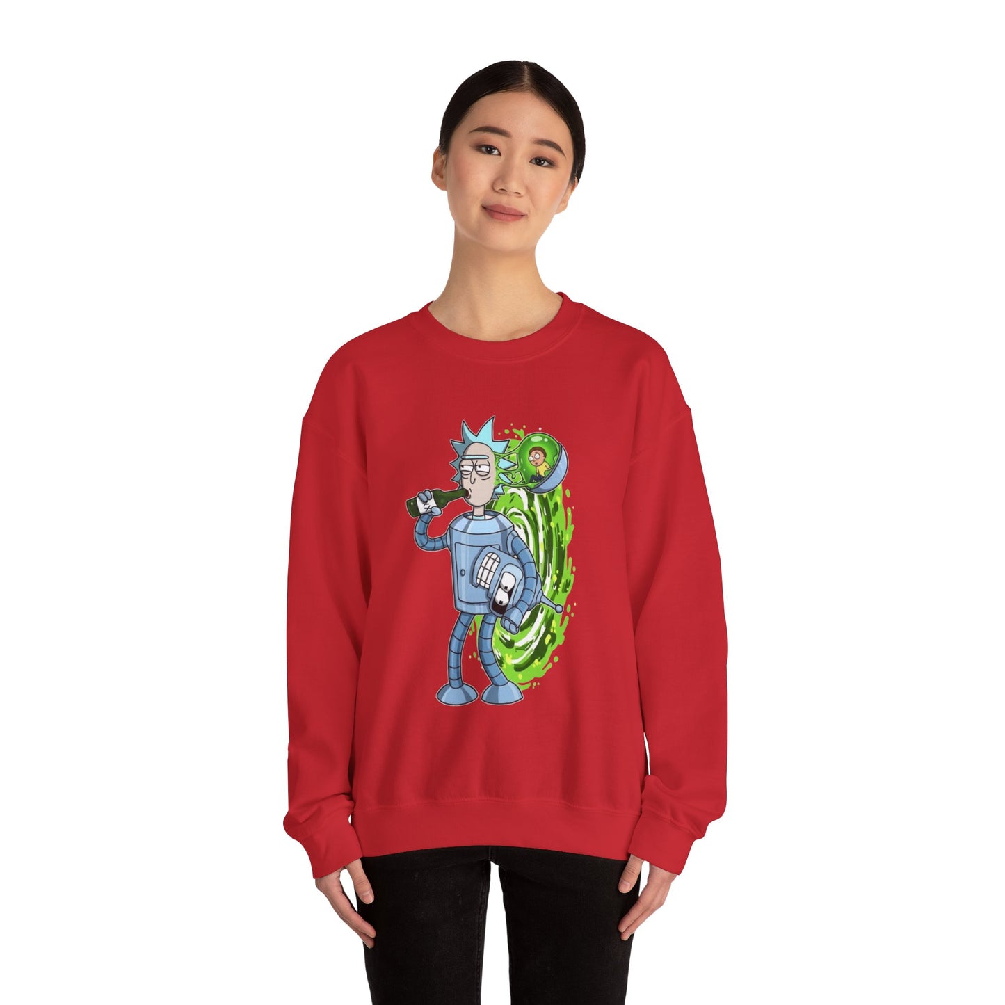 Crewneck Sweatshirt — Sci‑Fi Portal Rick Drinking Design