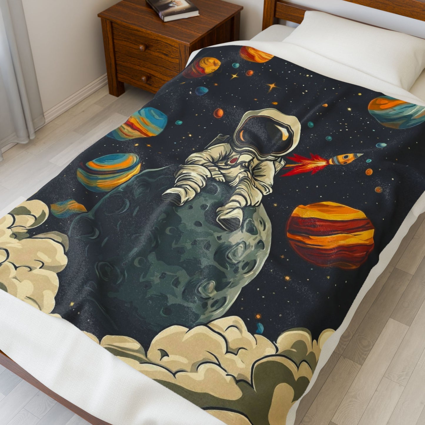 Astronaut Space Velveteen Plush Blanket — Cozy Planetary Adventure Throw
