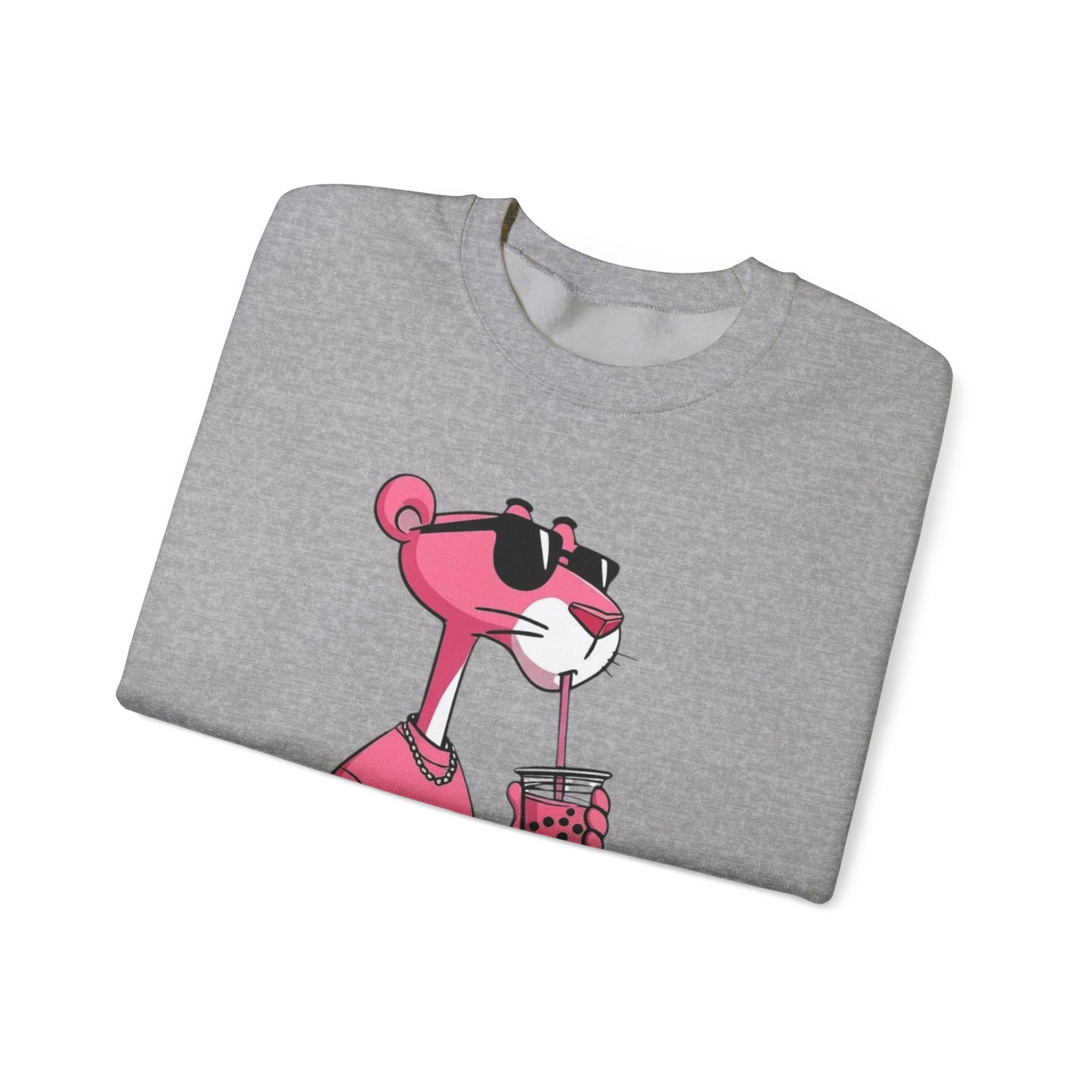 Pink Panther Cartoon Sweatshirt — Cool Sunglasses Bubble Tea Graphic Crewneck