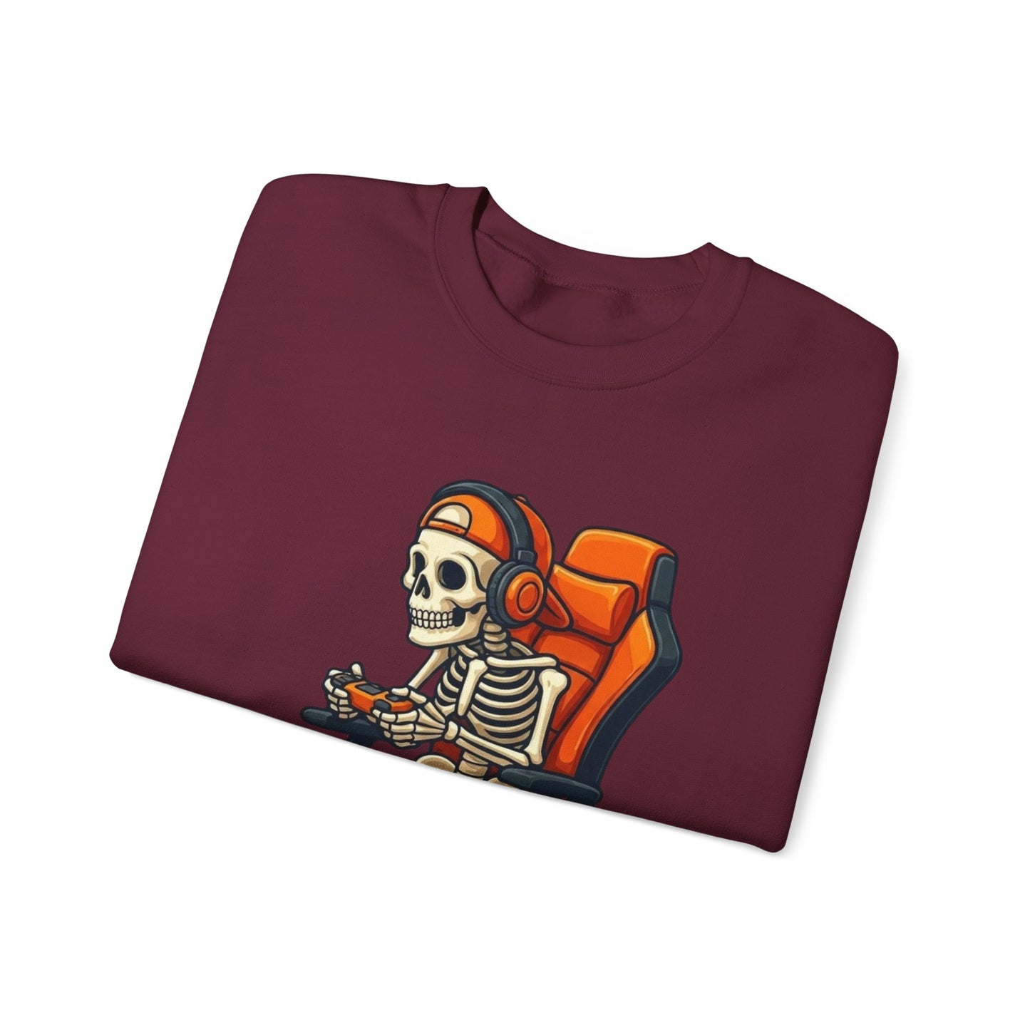 Gamer Skeleton Crewneck Sweatshirt – Retro Skull Gaming Chair Design