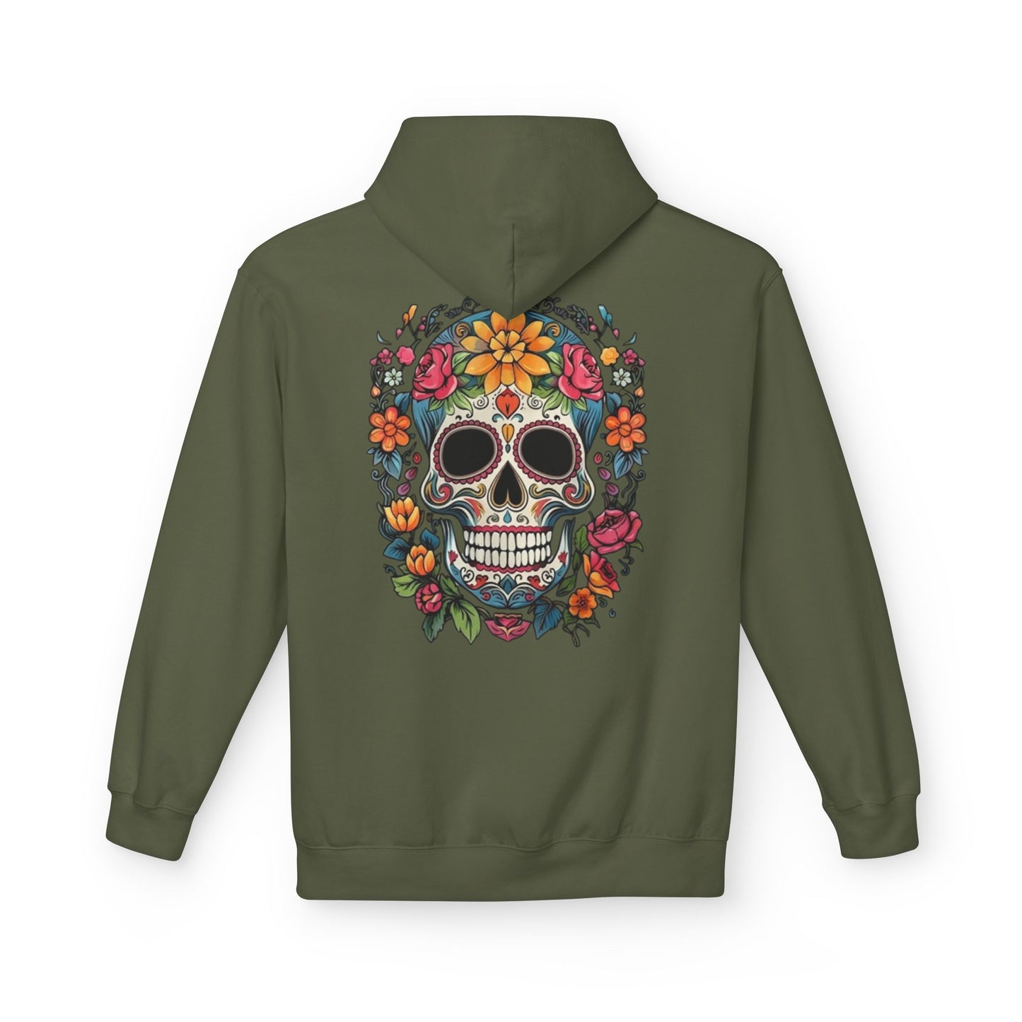 Sugar Skull Floral Hoodie — Day of the Dead Mexican Skull Pullover
