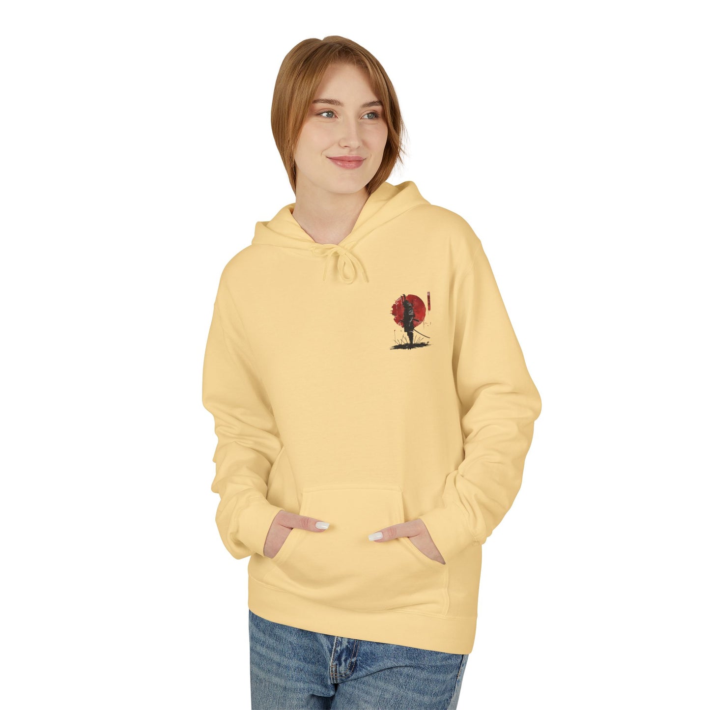 Samurai Silhouette Hoodie — Red Sun Japanese Warrior Graphic